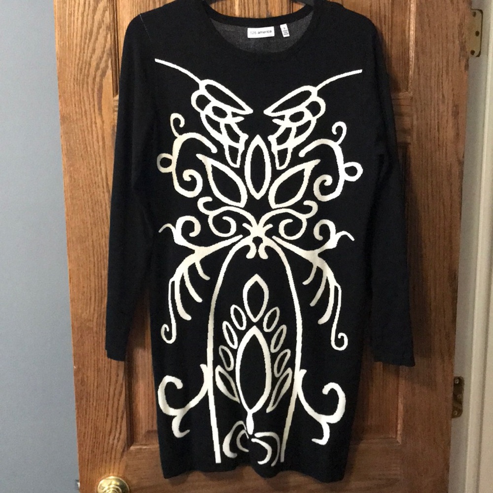 Black and white long sleeve sweater dress